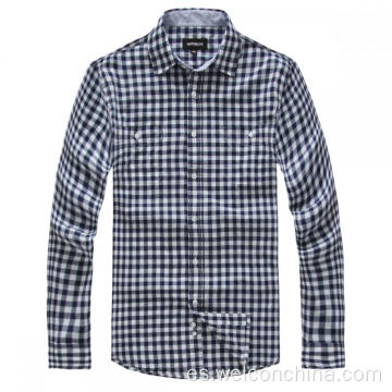 Camisa de hombres a cuadros blancos azul oscuro clásico